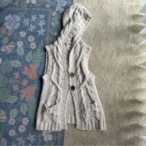 Rip Curl Beige Knit Hooded Cardigan Vest
